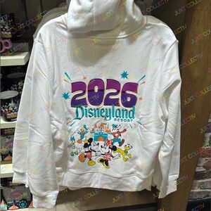 Disney Parks Disneyland 2026 Mickey and Friends Castle White Zip Hoodie Sweater